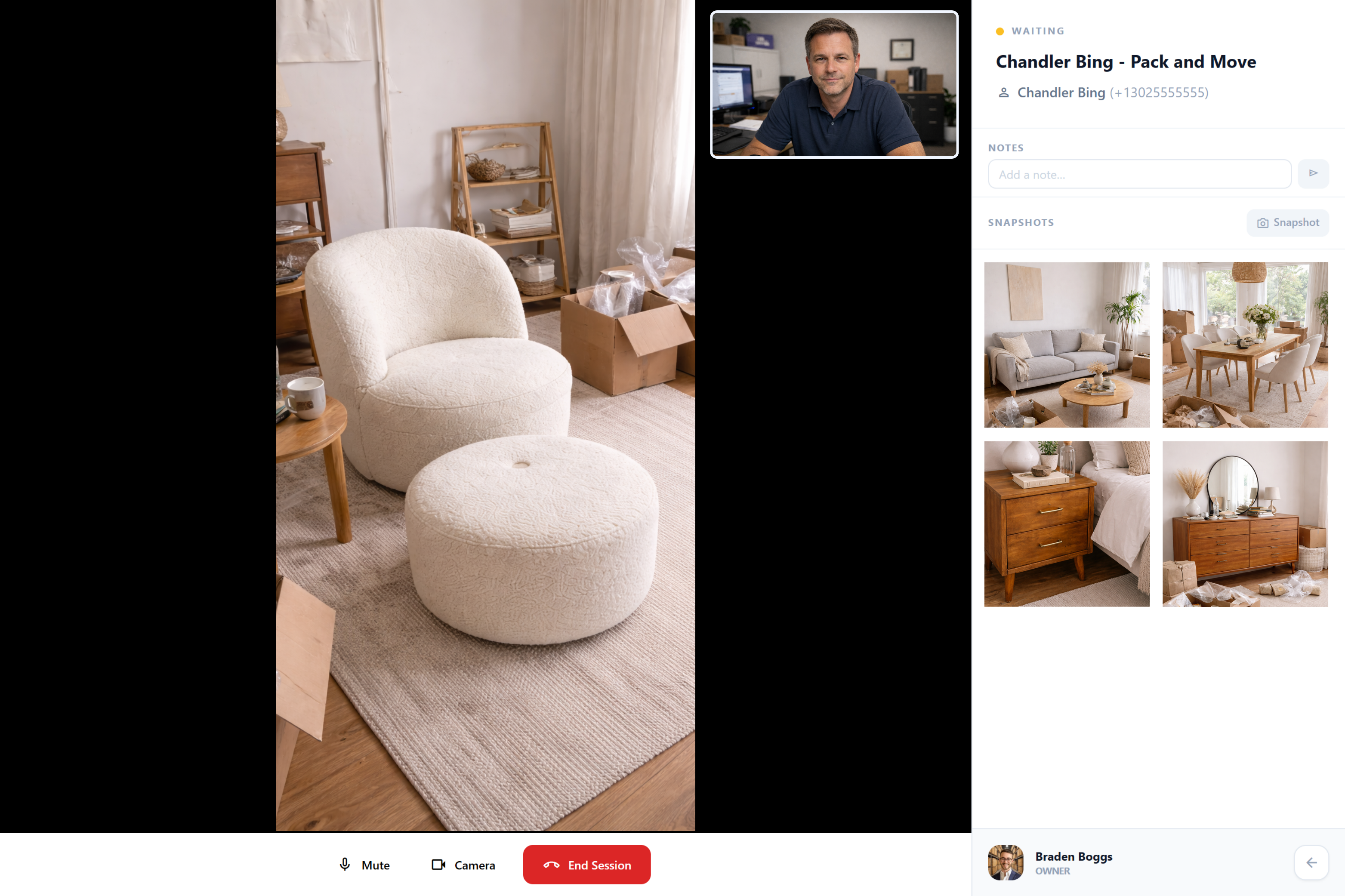Estimator desktop view during a live video call